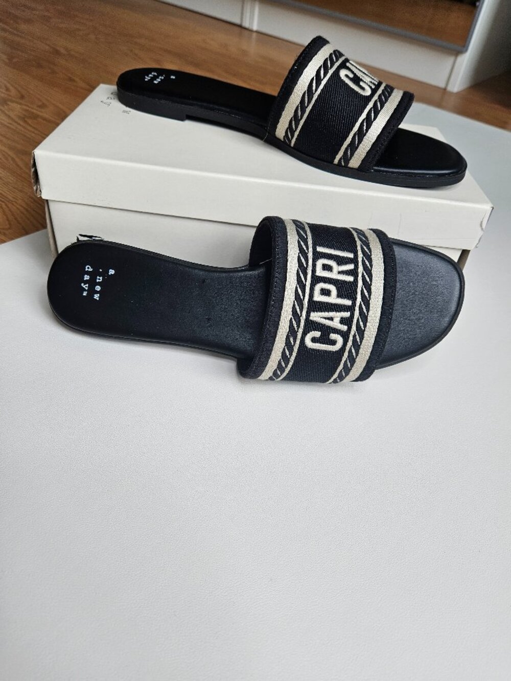 Capri Black and Cream Sandals, Size 8.5, A New Day, Cushioned Footbed, NWOT - Picture 10 of 13